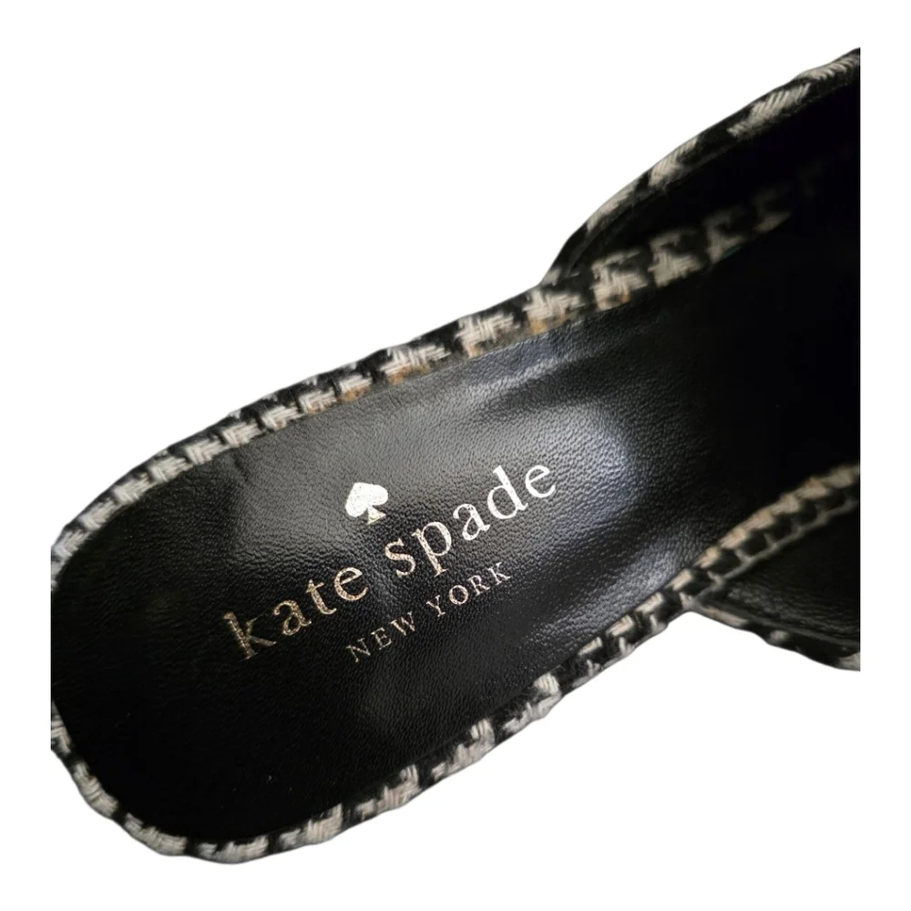 KATE SPADE Karin Houndstooth Black & White Bow‎ Pointed Toe Slip-Ons Mules - 9M